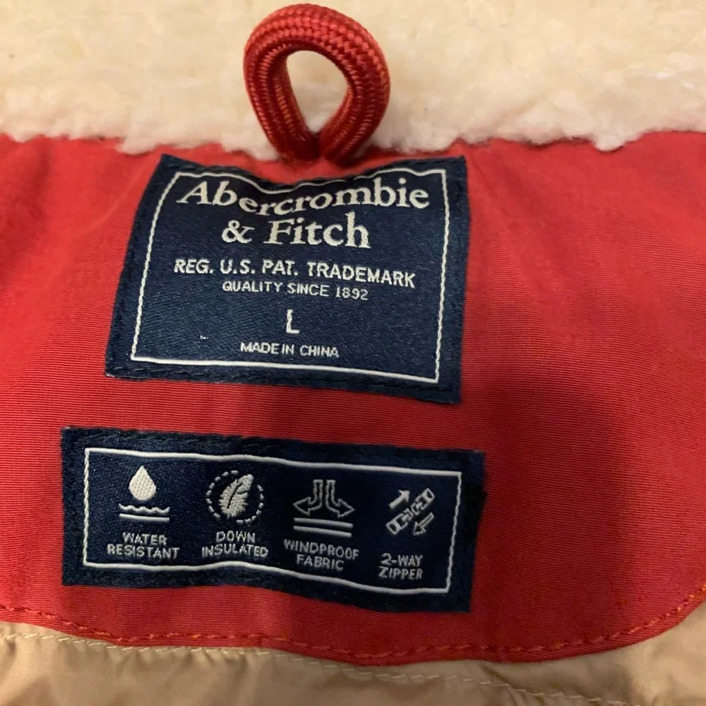 Abercrombie & Fitch Red Hooded Parka Jacket with Faux Fur Trim
